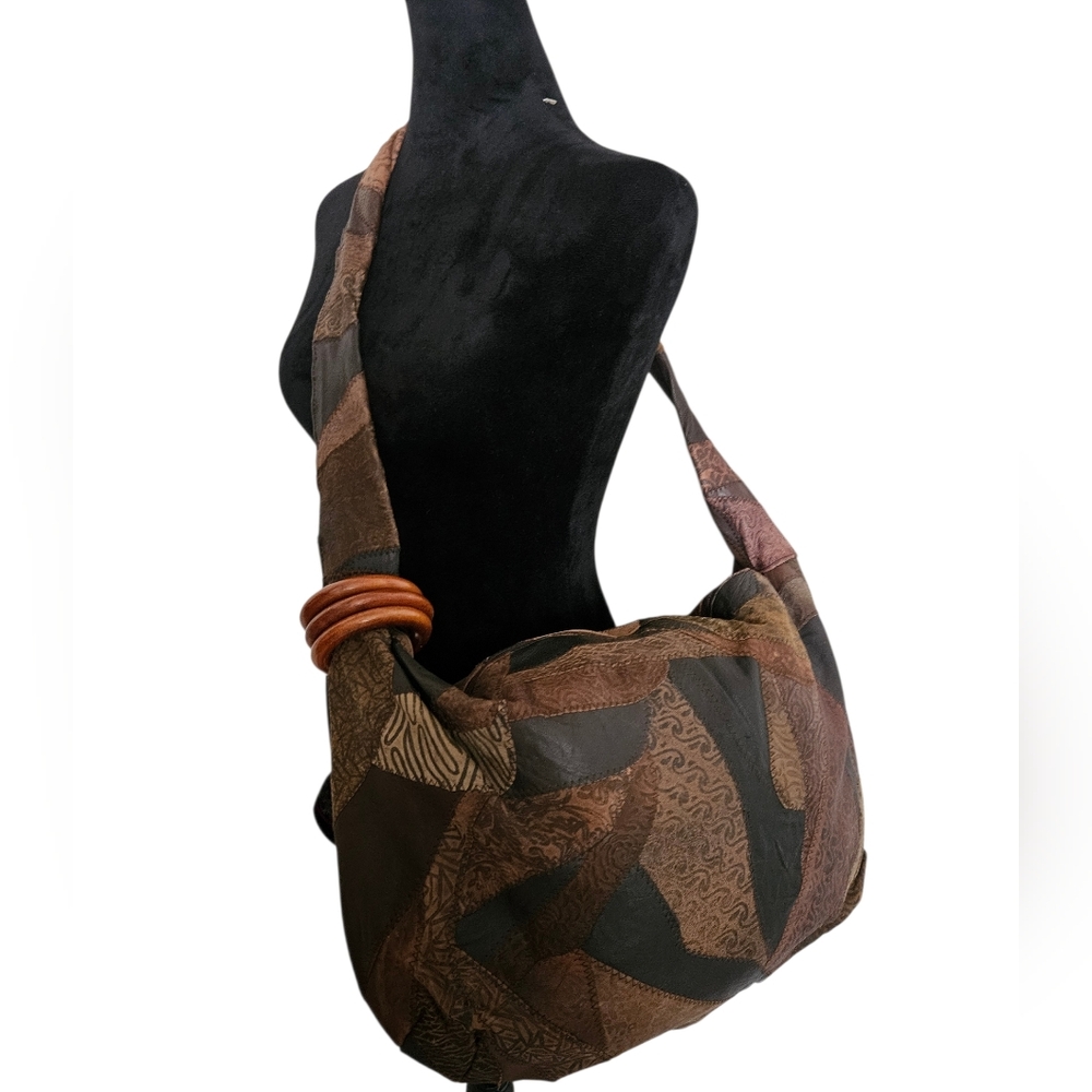 Vintage LaBogda Patchwork Large Brown Leather Slo… - image 2